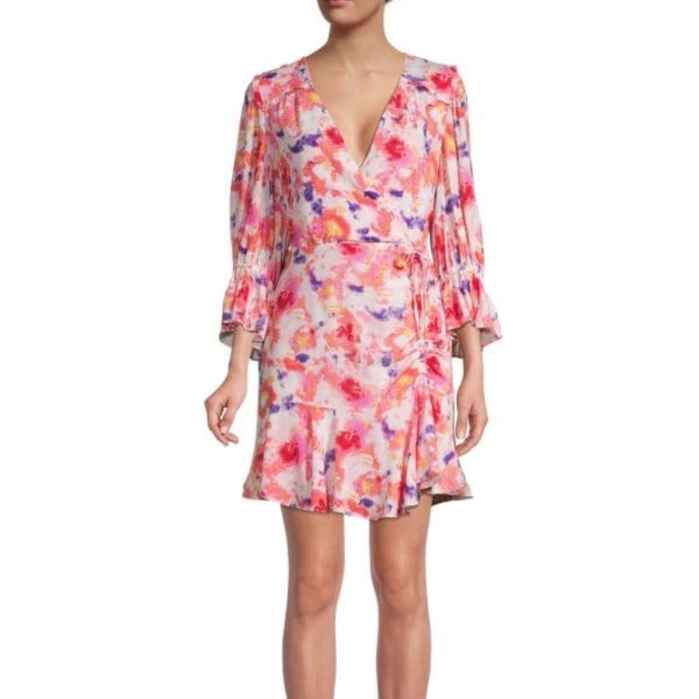 Betsey Johnson Sunset Floral Wrap Pink Yarrow Dress size 4